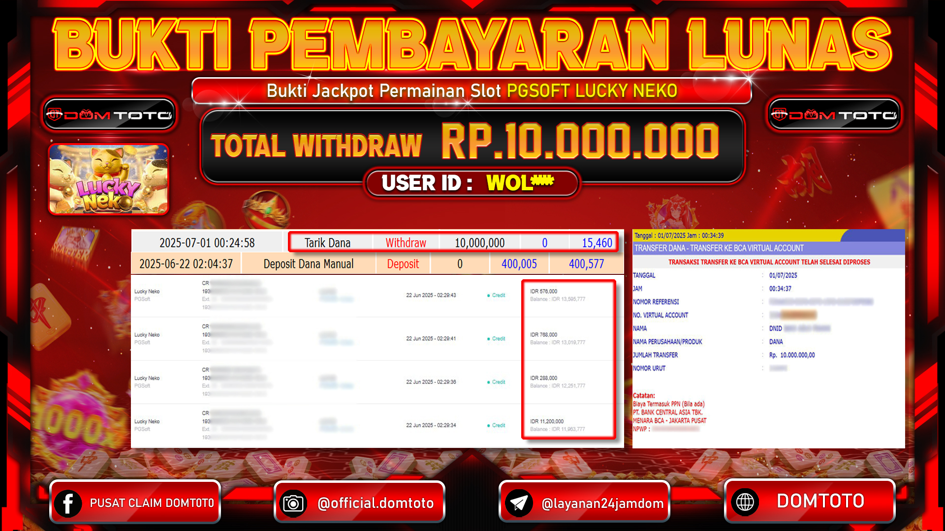 JACKPOT SLOT LUCKY NEKO 01 JULI 2025